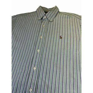 Polo Ralph Lauren Shirt Men M Purple Green White Stripe Short Sleeve